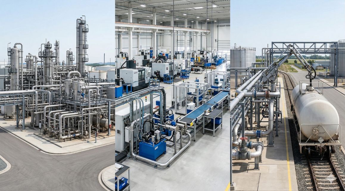 Industrial gasket applications across chemical processing manufacturing and rail transport systems